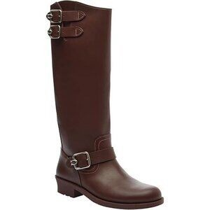 COACH Womens Daria Buckled Round Toe Tall Moto Boots Brown Size 8.5M NWOB